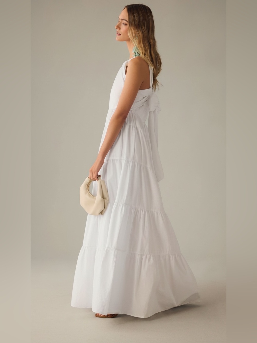 🌻ANTHROPOLGIE FOREVER THAT GIRL HALTER TIERED WHITE MAXI DRESS - Picture 4 of 12